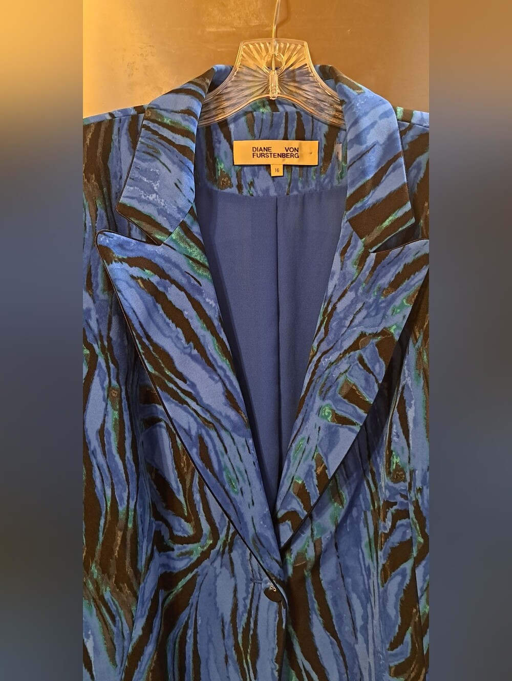 DVF Diane Von Furstenberg Vinley  Blue Print Artzy Blue Black Blazer Jacket  16 - Picture 3 of 12